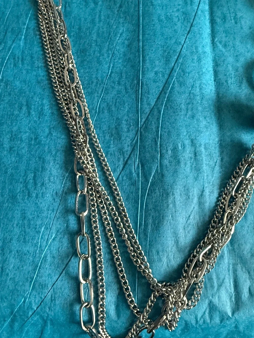 Silver Multi-Chain Necklace with Pink Pearls - Women Jewelry